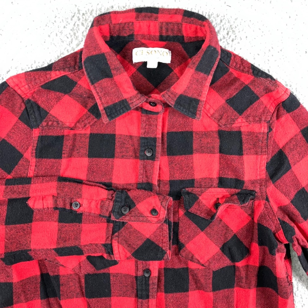 Ci Sono Flannel Shirt Women S Red Black Plaid L/S Western Outdoor Americana